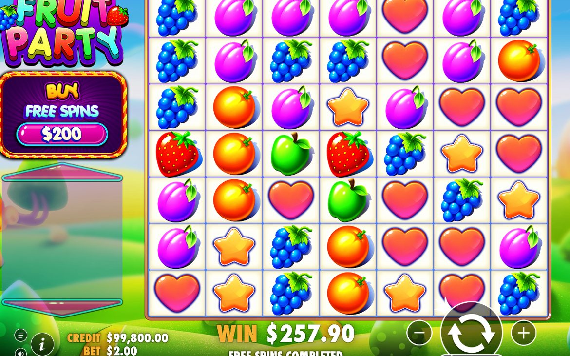 Win screen after a cluster pays on the grid