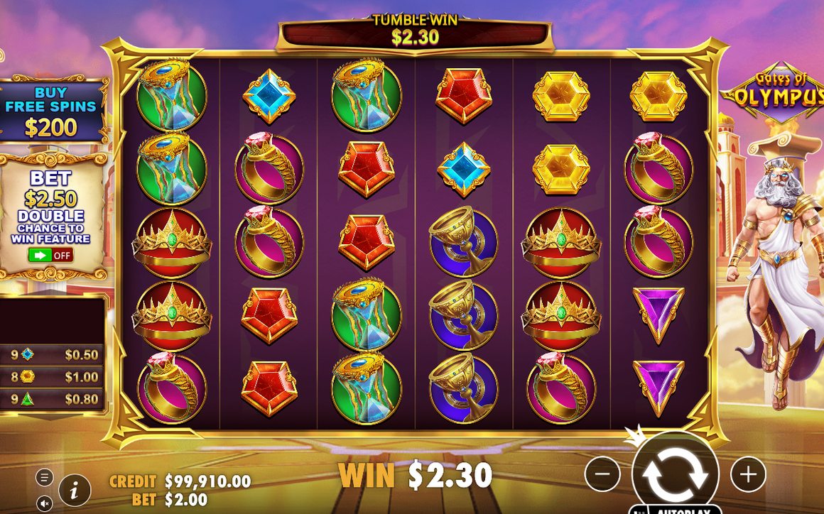 6x5 base game grid during a tumble sequence